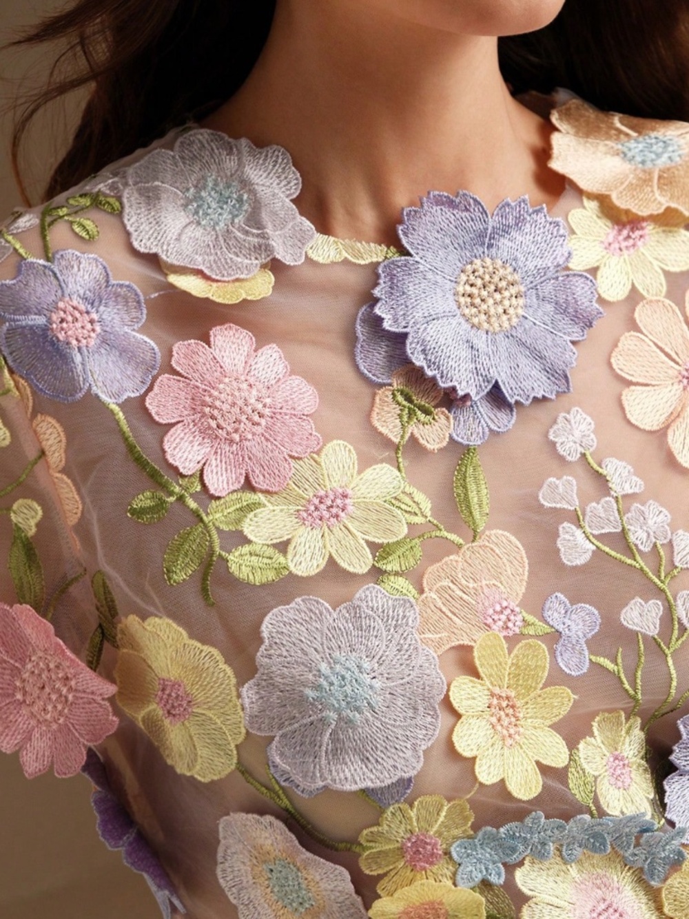 Boho Pastel floral Appliqué Cottagecore blouse - Picture 5 of 8